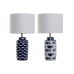 Bureaulamp Home ESPRIT Blauw Wit Keramisch 50 W 220 V 28 x 28 x 49 cm (2 Stuks)