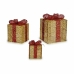 Christmas Decorations Set Metal Gift Box Red Golden (3 Units)