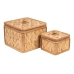 Set of decorative boxes Romimex Brown wicker MDF Wood 17 x 14 x 17 cm 2 Pieces