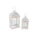 Lantern set Romimex White Wood Metal 30 x 60 x 22 cm 2 Pieces