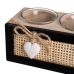 Bougeoir HEARTS Blanc Noir Naturel Bois Verre Canne Bois MDF 22 x 8 x 7 cm